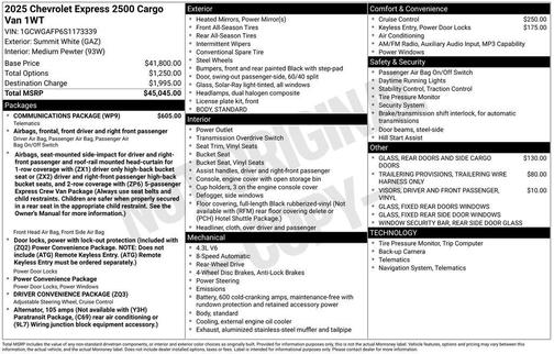 2025 Chevrolet Express 2500 RWD 2500 Regular Wheelbase WT