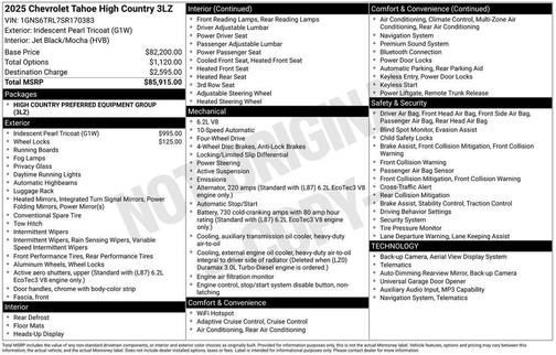Iridescent Pearl Tricoat 2025 Chevrolet Tahoe 4WD High Country