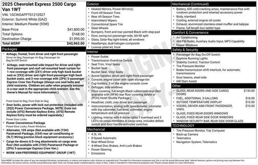 2025 Chevrolet Express 2500 RWD 2500 Regular Wheelbase WT