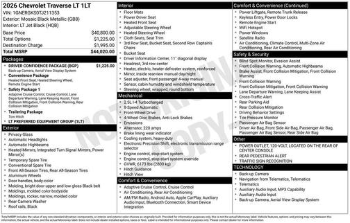 Mosaic Black Metallic 2026 Chevrolet Traverse LT