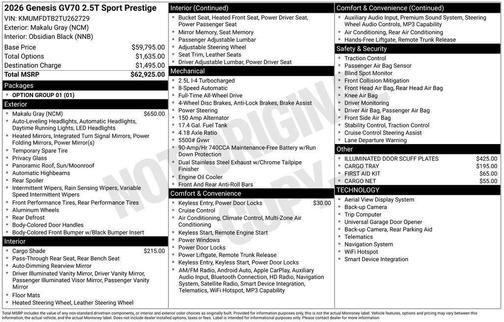 2026 Genesis GV70 2.5T Sport Prestige