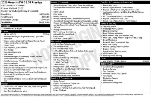 Vik Black 2026 Genesis GV80 3.5T