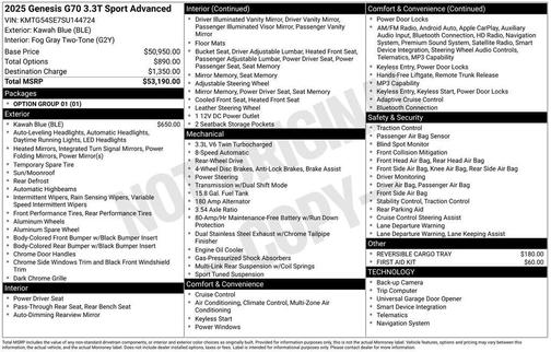 2025 Genesis G70 3.3T RWD Sport Advanced