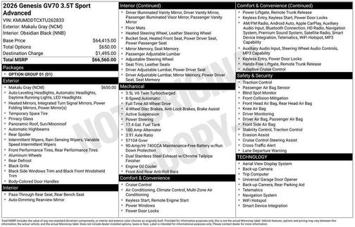 2026 Genesis GV70 3.5T Sport Advanced