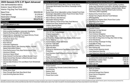 2025 Genesis G70 3.3T RWD Sport Advanced