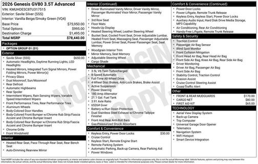 2026 Genesis GV80 3.5T