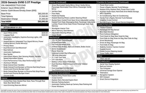 2026 Genesis GV80 3.5T