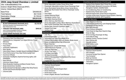 Bright White Clearcoat 2024 Jeep Grand Cherokee L Limited