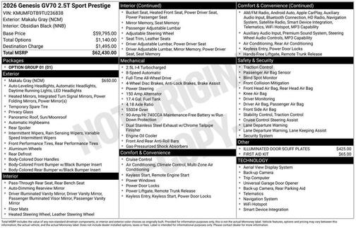 2026 Genesis GV70 2.5T Sport Prestige