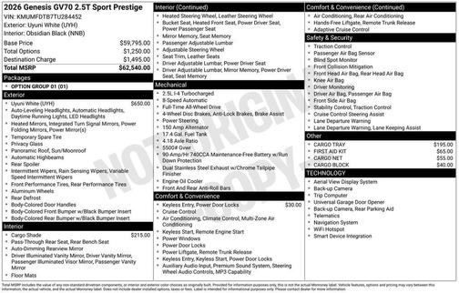 Uyuni White 2026 Genesis GV70 2.5T Sport Prestige