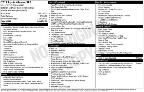 Midnight Black Metallic 2019 Toyota 4Runner SR5