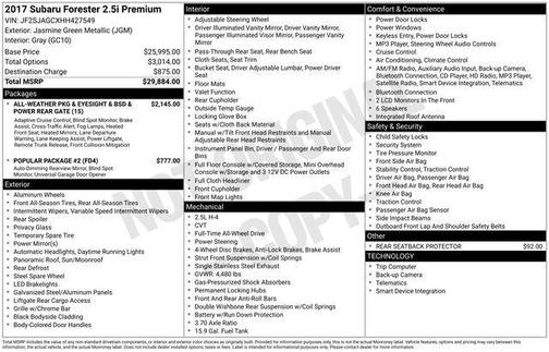 Jasmine Green Metallic 2017 Subaru Forester 2.5i Premium