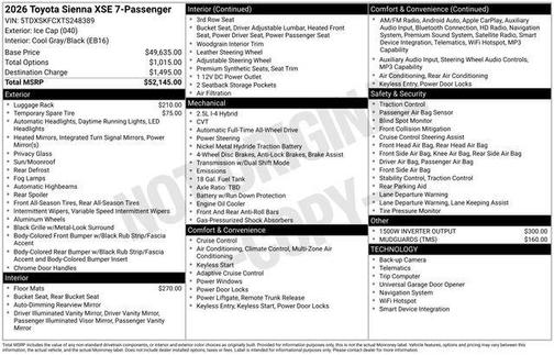 Ice Cap 2026 Toyota Sienna XSE 7 Passenger