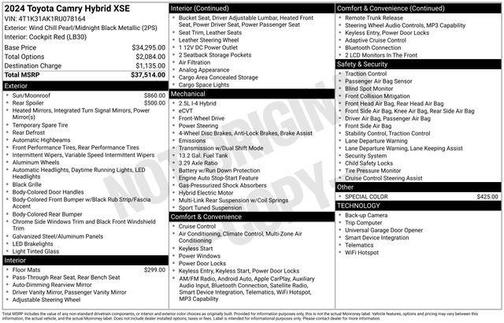 Wind Chill Pearl/Midnight Black Metallic 2024 Toyota Camry Hybrid SE