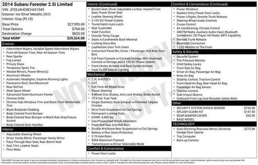 Ice Silver Metallic 2014 Subaru Forester 2.5i Limited