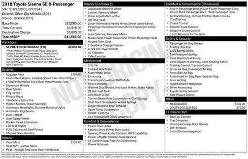 Silver Sky Metallic 2018 Toyota Sienna SE