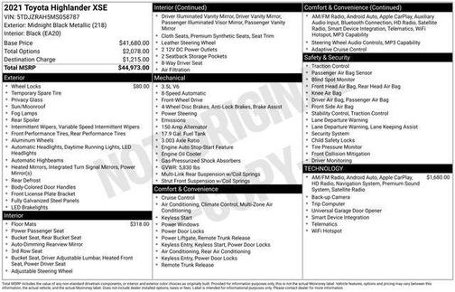 Midnight Black Metallic 2021 Toyota Highlander XSE