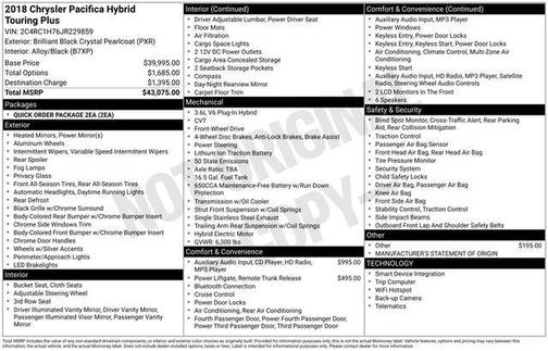 2018 Chrysler Pacifica Hybrid Touring Plus