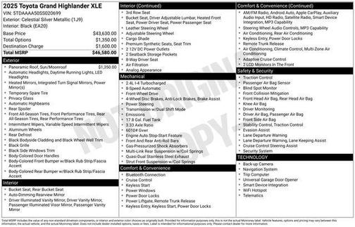 Celestial Silver Metallic 2025 Toyota Grand Highlander XLE