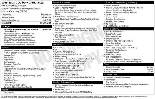 Wilderness Green Metallic 2018 Subaru Outback 2.5i Limited