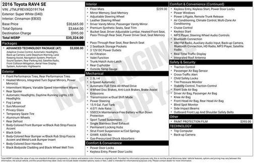 Super White 2016 Toyota RAV4 SE