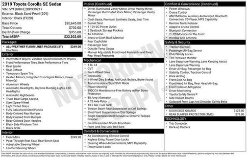 Black Sand Pearl 2019 Toyota Corolla SE