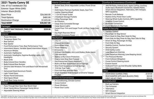 Super White 2021 Toyota Camry SE