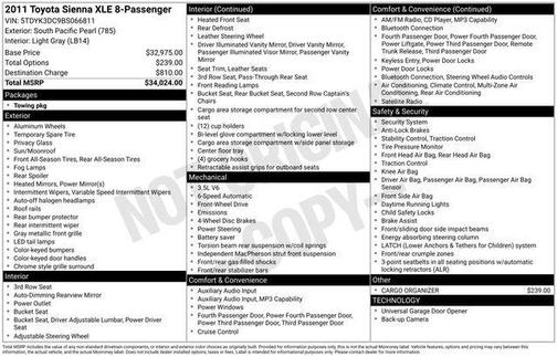 Blue 2011 Toyota Sienna XLE