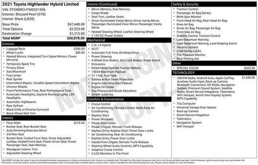 Blizzard Pearl 2021 Toyota Highlander Hybrid Limited