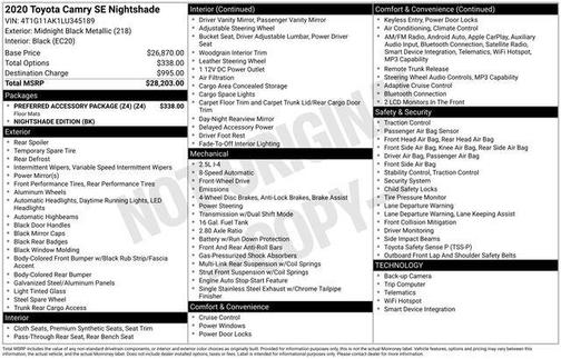 Midnight Black Metallic 2020 Toyota Camry SE