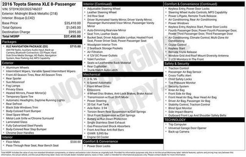 Midnight Black Metallic 2016 Toyota Sienna XLE
