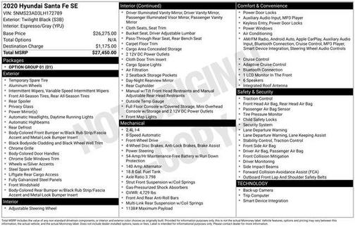 2020 Hyundai SANTA FE SE 2.4