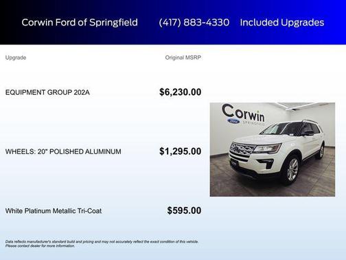 White Platinum Clearcoat Metallic 2019 Ford Explorer XLT