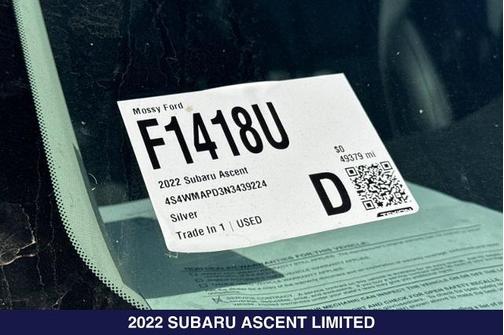Ice Silver Metallic 2022 Subaru Ascent LIMITED