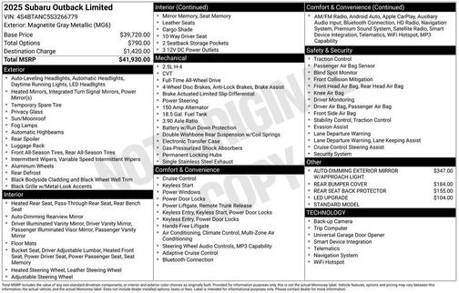 Gray Metallic 2025 Subaru Outback Limited