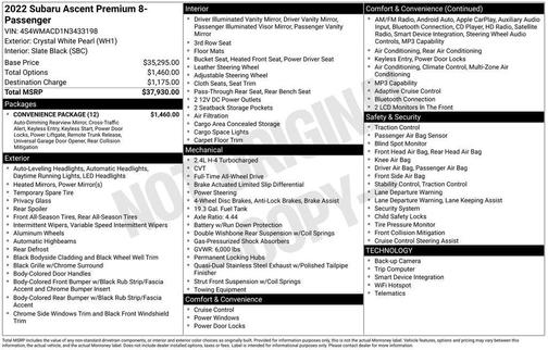 Crystal White Pearl 2022 Subaru Ascent Premium 8-Passenger