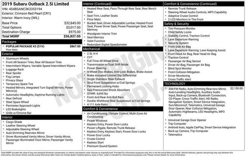 2019 Subaru Outback 2.5i Limited