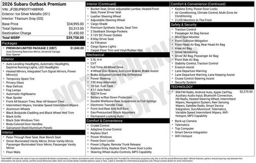 Ice Silver Metallic 2026 Subaru Outback Premium