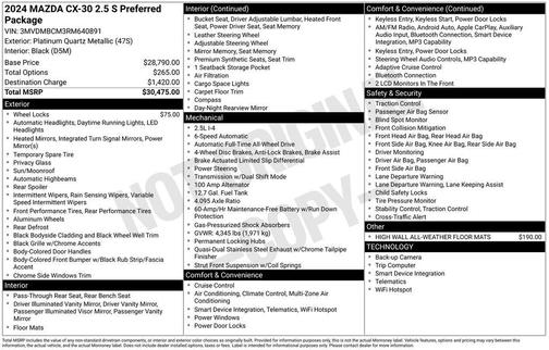 Platinum Quartz Metallic 2024 Mazda CX-30 2.5 S Preferred Package