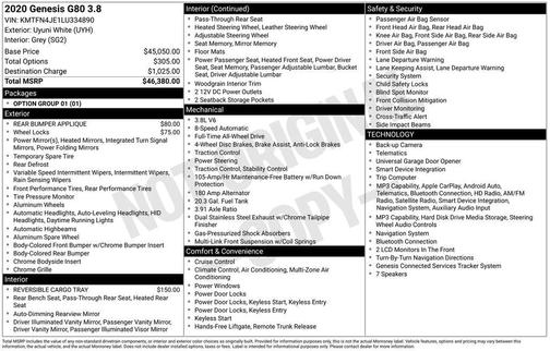 White 2020 Genesis G80 3.8