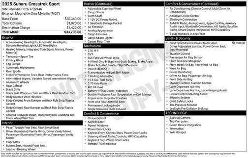 Gray Metallic 2025 Subaru Crosstrek Sport