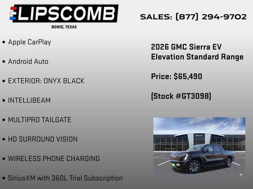 Onyx Black 2026 GMC Sierra EV Standard Range Elevation