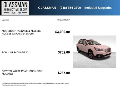 White 2016 Subaru Outback 2.5i Limited