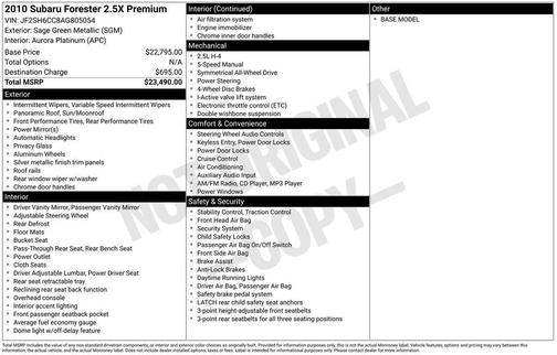Sage Green Metallic 2010 Subaru Forester 2.5X Premium