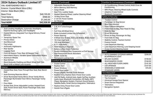 Crystal Black Silica 2024 Subaru Outback Limited XT