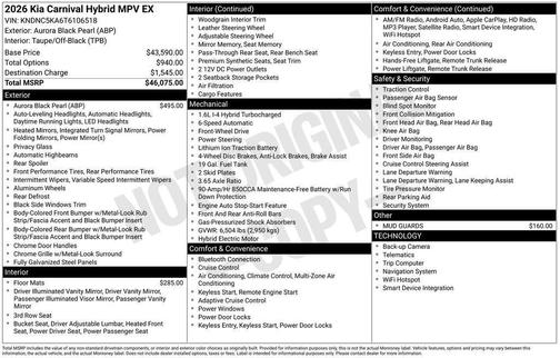 2026 Kia Carnival Hybrid EX