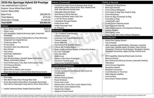 Snow White Pearl 2026 Kia Sportage Hybrid SX-Prestige