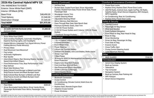 2026 Kia Carnival Hybrid SX