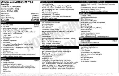 Astra Blue 2025 Kia Carnival Hybrid SX PRESTIGE