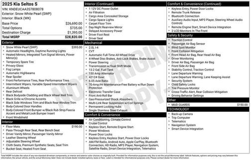 Snow White Pearl 2025 Kia Seltos S